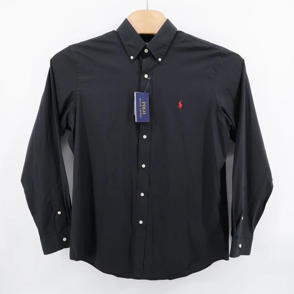 NEW Polo Ralph Lauren Stretch Button Down Black Long Sleeve Mens Large Shirt